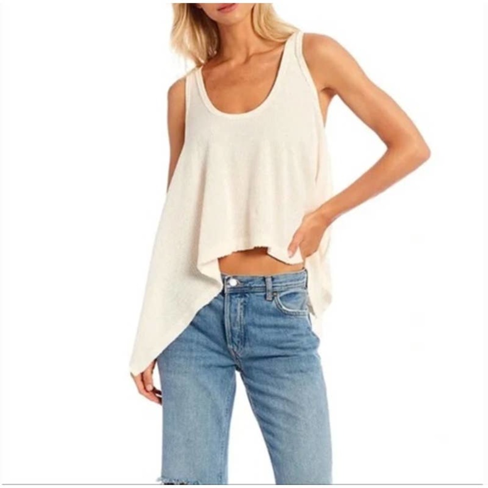 Free People Sing La La Scoop Neck Asymmetrical Hem Knit Tank Ivory Size M
